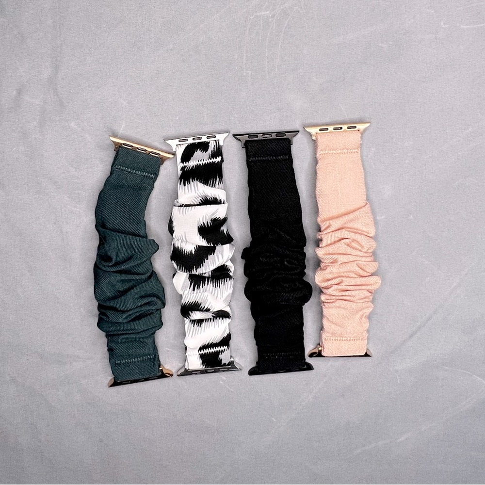 Black/Pink/Black White/Deep Green Apple Watch band scrunchies